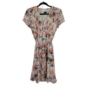 Womens JBS Dress Cottagecore Sheer Pleated Button Down Tie Waist Floral Sz 10